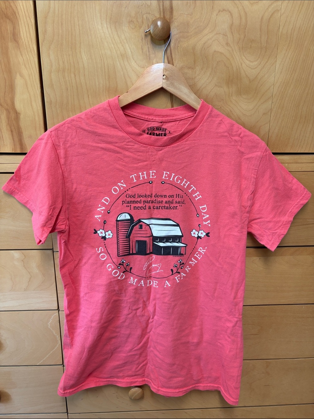 So God Made a Farmer Graphic Tee - Coral Pink